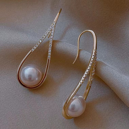 Real Gold Plating Rhinestone Pearl Ear Hook Fashion