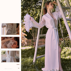 Embroidered Lace-up Long Nightgown Loungewear - Mubimart -  