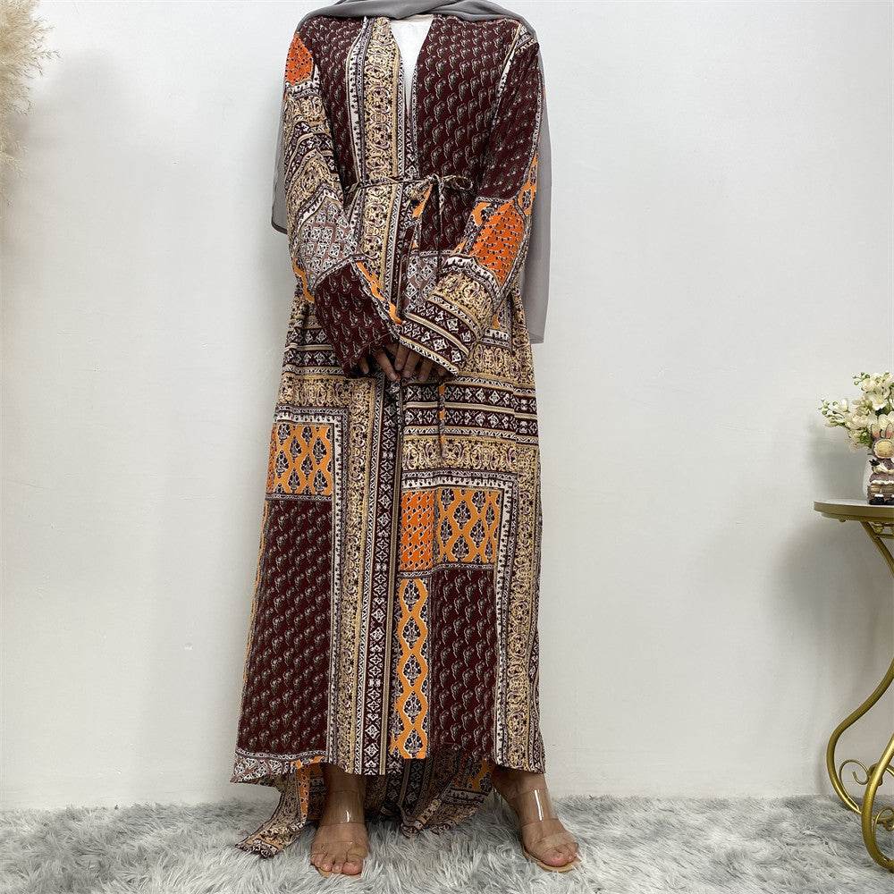 Loose Plus Size Paris Beads Retro Long Sleeve Robe - Mubimart