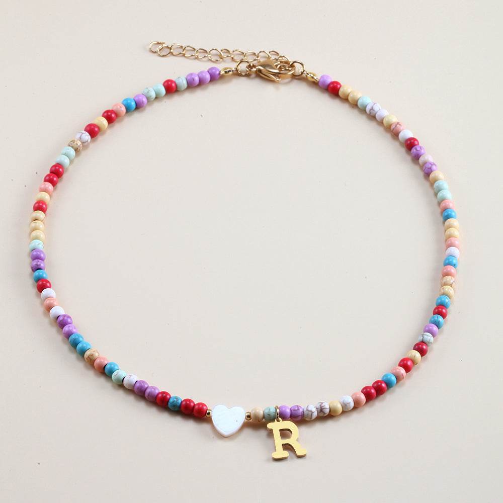 Colorful Beads Initial Choker For Women Stainless Steel Lett - Mubimart