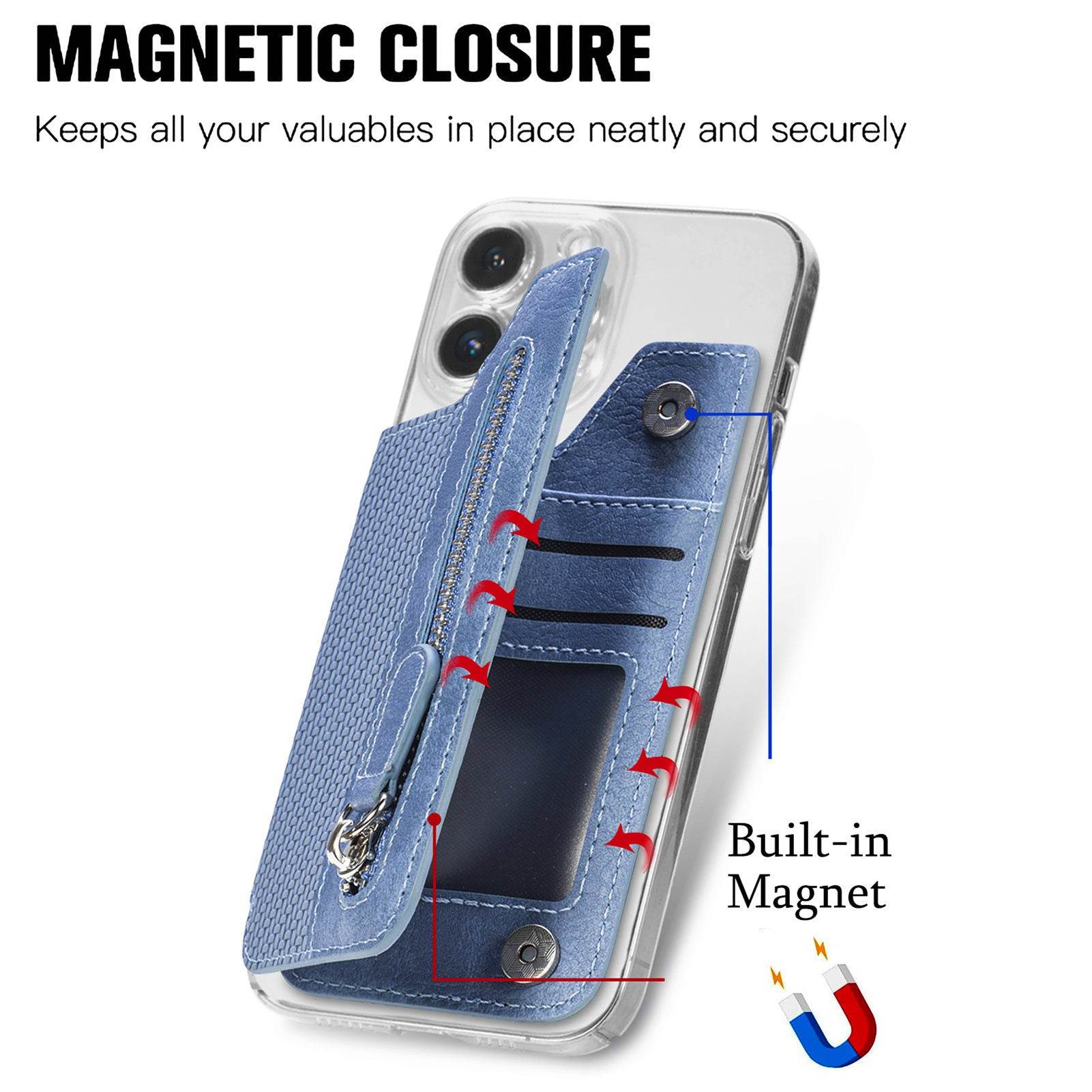 Card Holder Card Case Wallet Card Zipper Magnetic Snap Adhesive Portable Card Holder - Mubimart