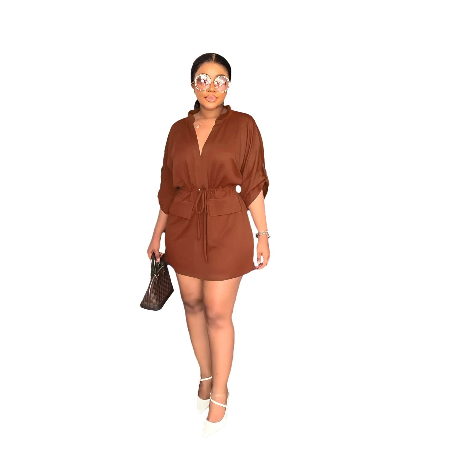 V-neck Loose Waist-tight Workwear Skirt - Mubimart