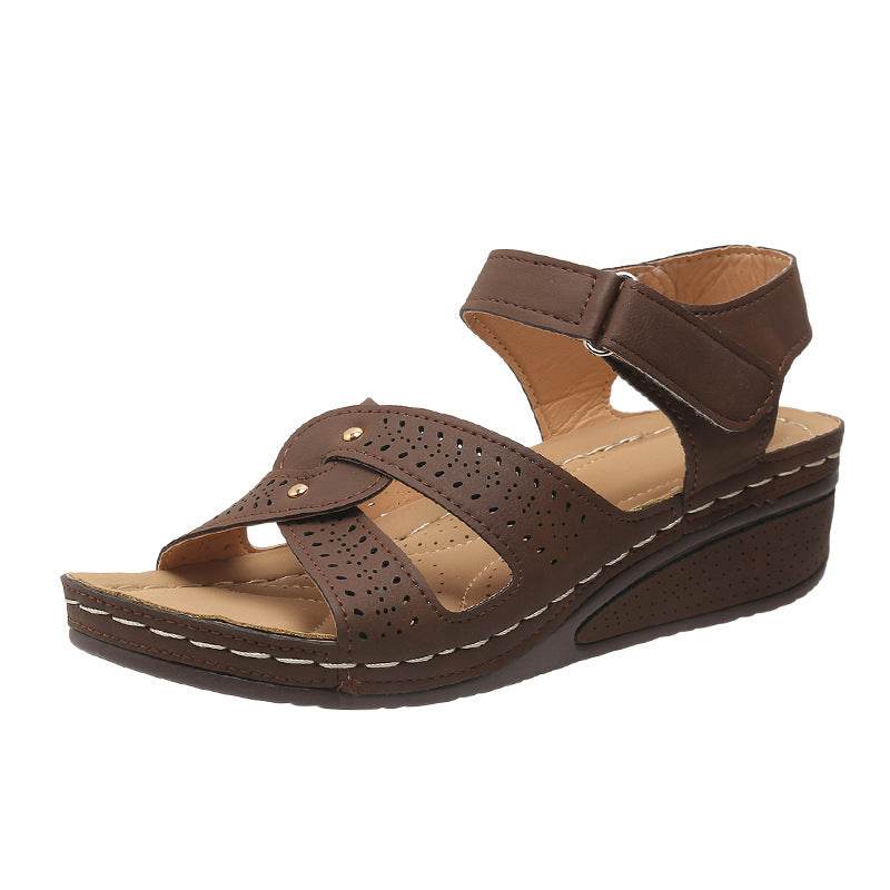 Wedge Heels Sandals Summer Shoes With Velcro Roman Shoes - Mubimart