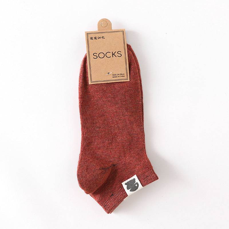 Retro Solid Color Low Waist Shallow Mouth Socks - Mubimart