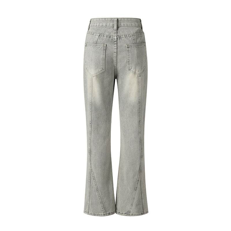 Washed And Worn Flared Jeans - Mubimart
