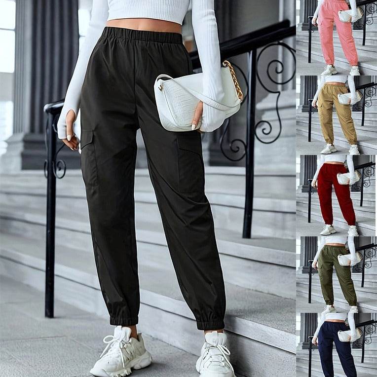 New Cargo Pants Fashion Casual Multi-pocket Elastic Waist Pencil Pants For Women - Mubimart