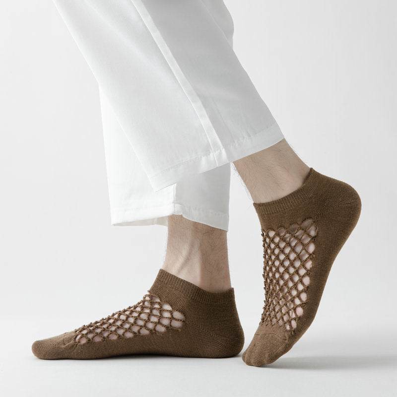 Men's Fashion Solid Color Low-cut Mesh Sweat-absorbing Cotton Socks - Mubimart