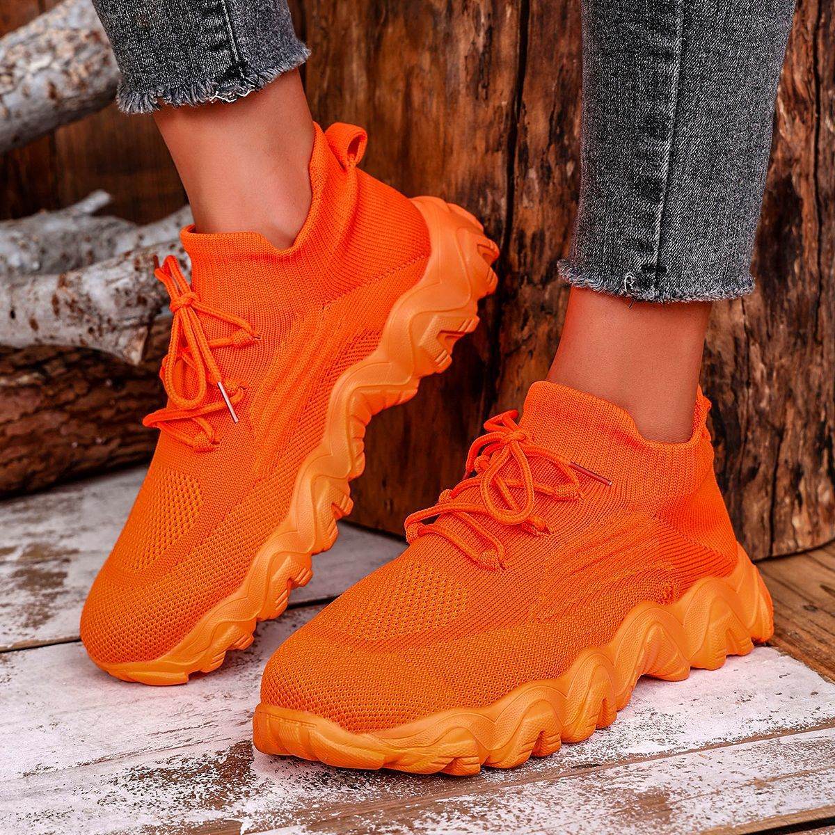 Lace-up Sneakers Lightweight Breathable Mesh Shoes Slip-on Running Walking Shoes For Women - Mubimart