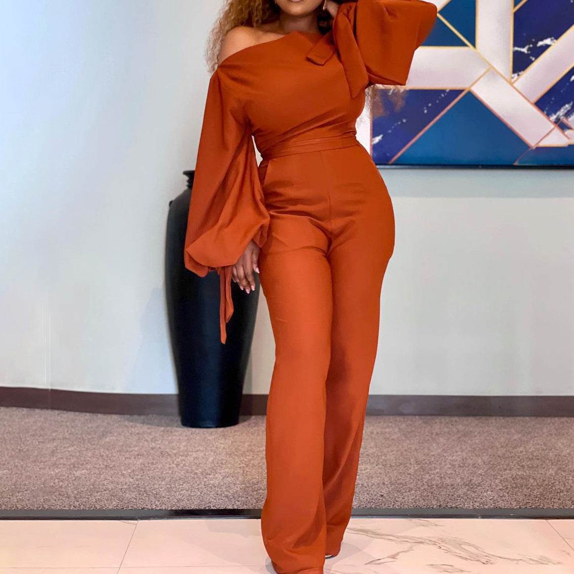 High Waist African Plus Size Wide Leg Jumpsuit - Mubimart