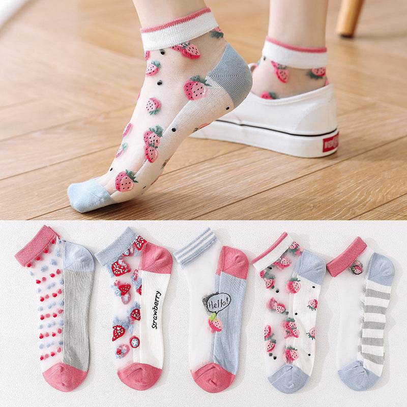 Women's Low-cut Liners Ice Silk Transparent Crystal Glass Silk Socks - Mubimart