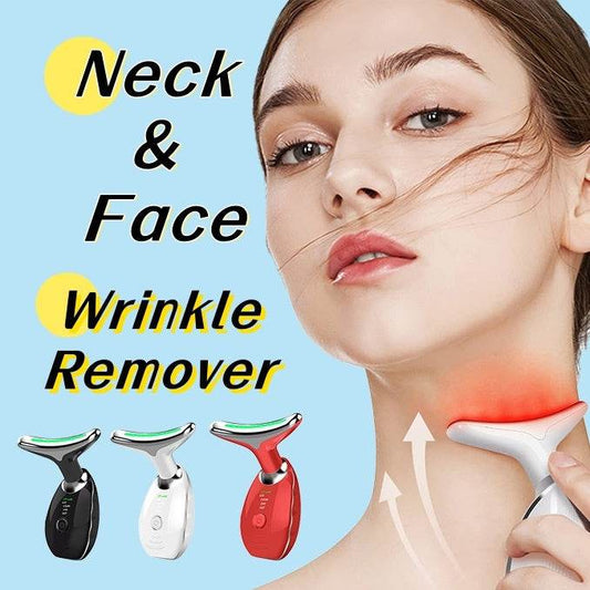 Neck Face Beauty Device Colorful LED Photon Therapy Skin Tighten Reduce Double Chin Anti Wrinkle Remove Lifting Massager - Mubimart
