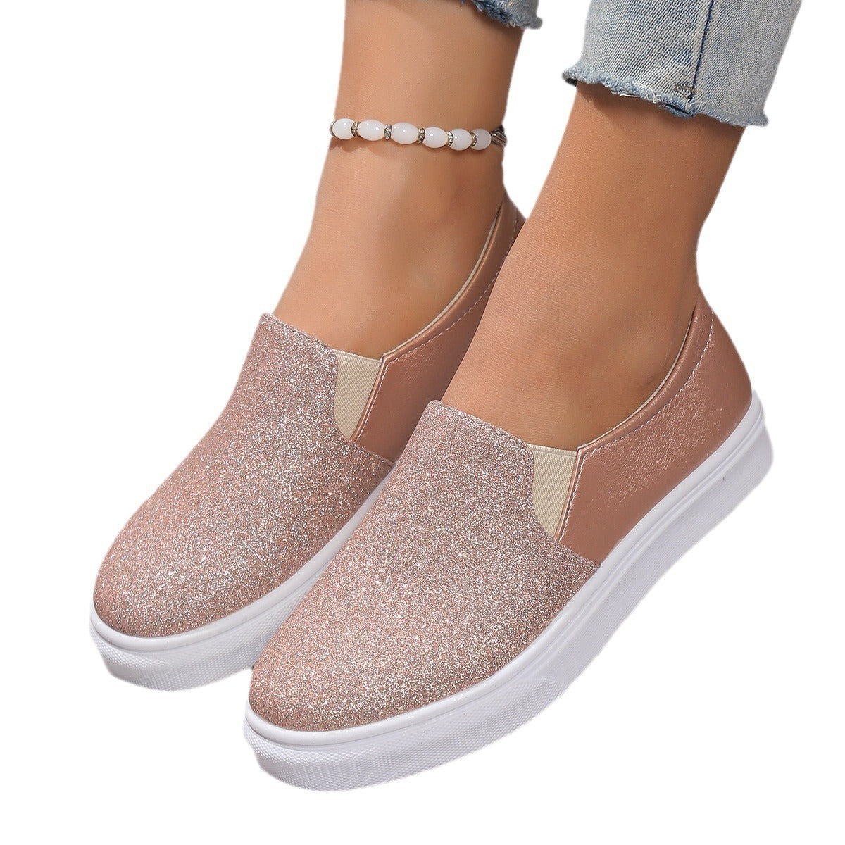 Stylish Casual Shoes Sale Plus Size Sequined Flat Women Loafers