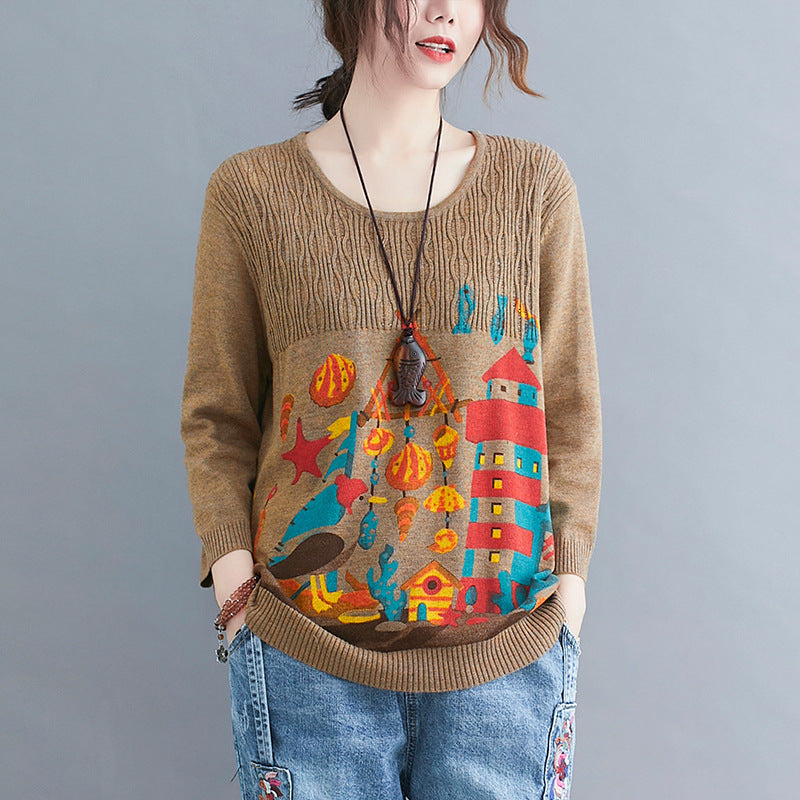 Literary Plus Size Knitted Loose Pullover Top