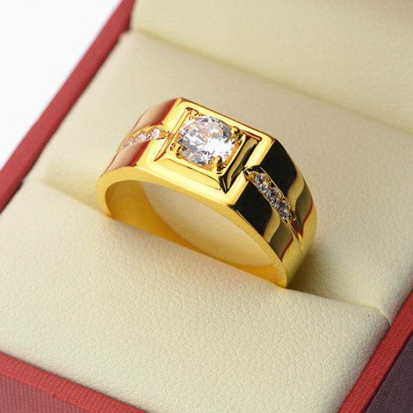 Gentleman Temperament Plated 24k Yellow Gold Ring For Men - Mubimart