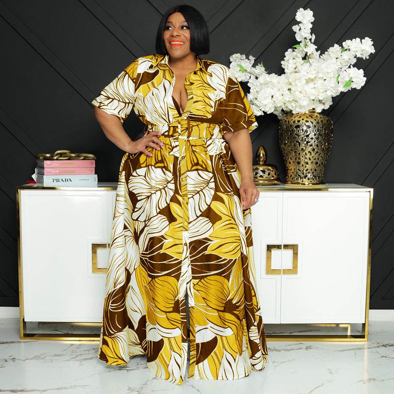 Printed Long Casual Two-Wear Plus Size Women's Dress - Mubimart