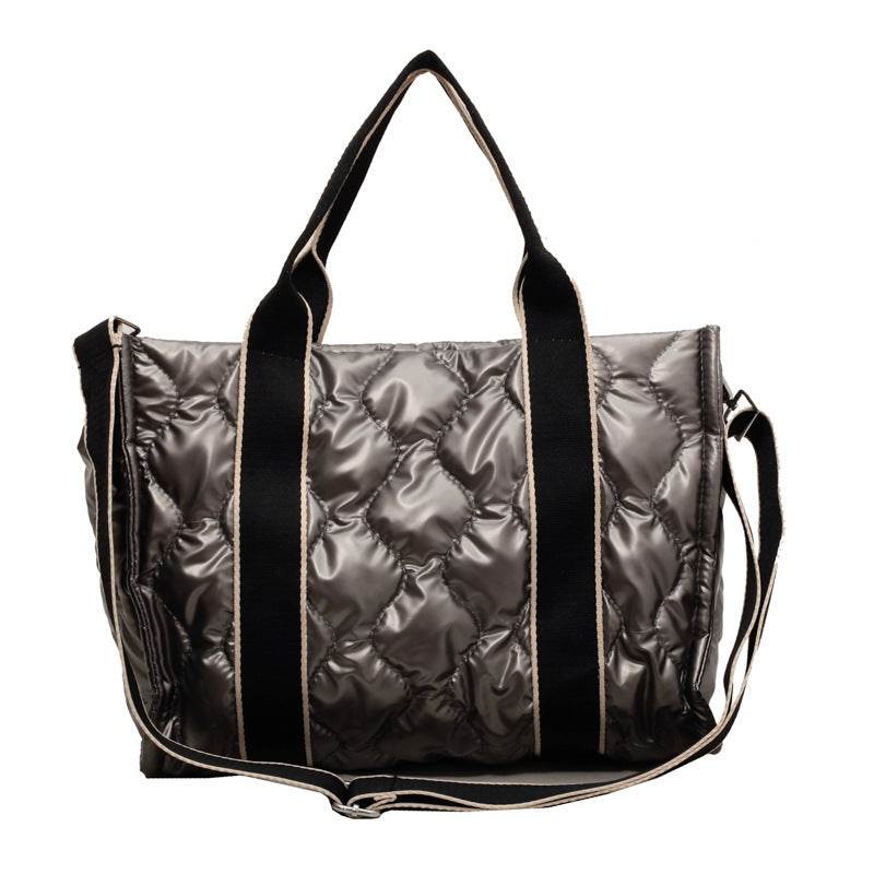 Rhombus Sewing Tote Bag Winter Designer Luxury Down Shoulder Bag High Capacity Commuting Personalized Handbags For Women - Mubimart