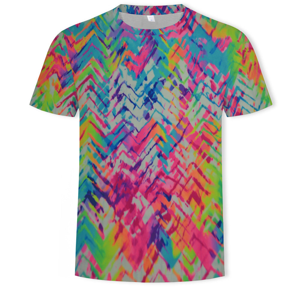 Mens Fashion Casual Digital Print Crew Neck T-shirt