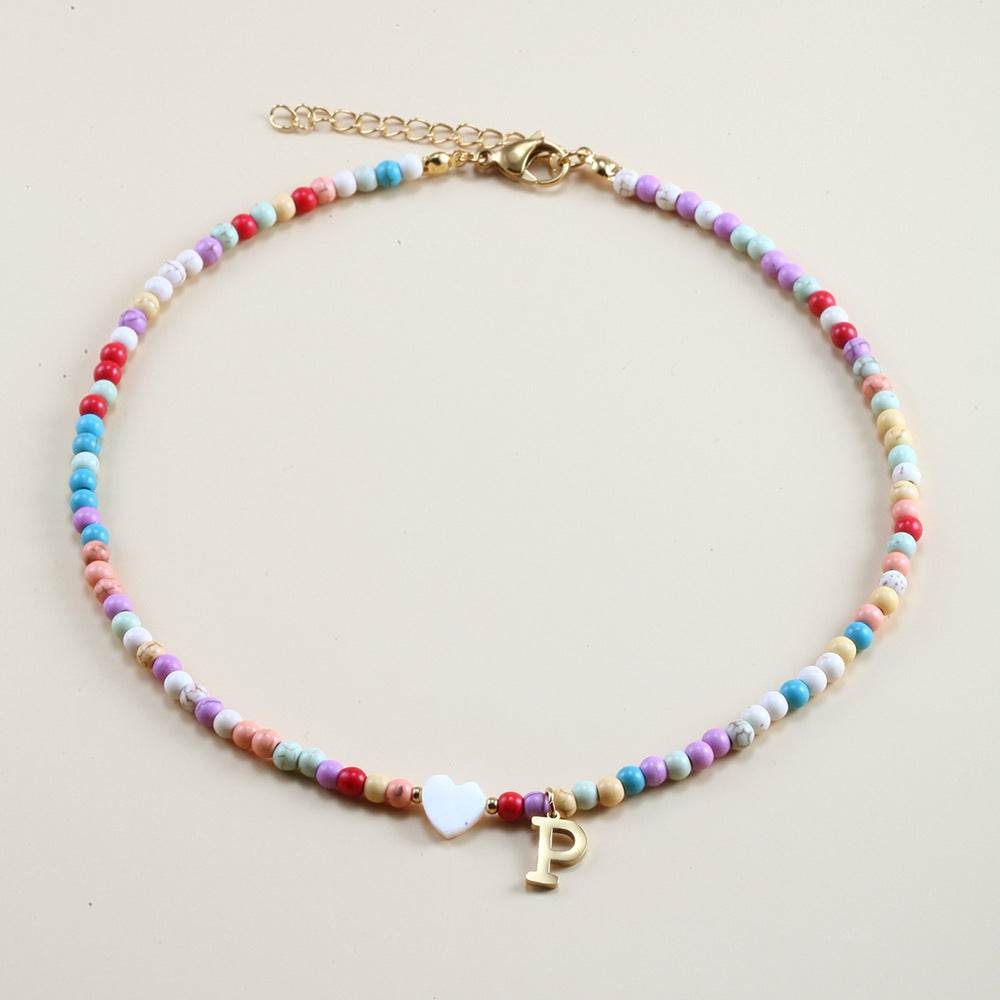 Colorful Beads Initial Choker For Women Stainless Steel Lett - Mubimart