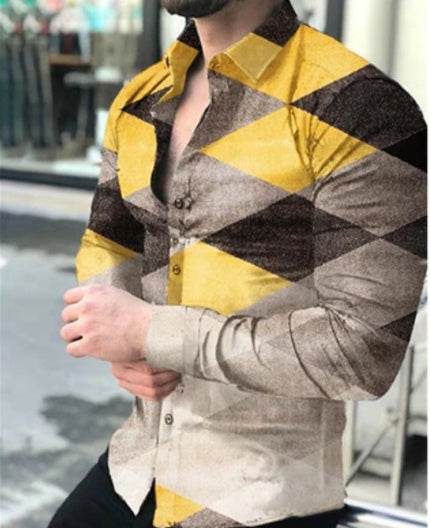 European And American Mens Printed Shirt Cardigan Longsleeved Shirt - Mubimart
