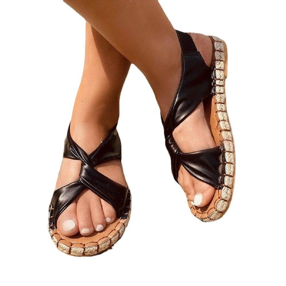 Leopard Print Casual Sandals Cross Flat Sandals Women - Mubimart