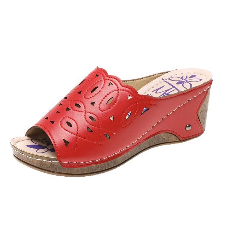 Women's Stylish Peep Toe Slip-on Wedge Sandal - Mubimart