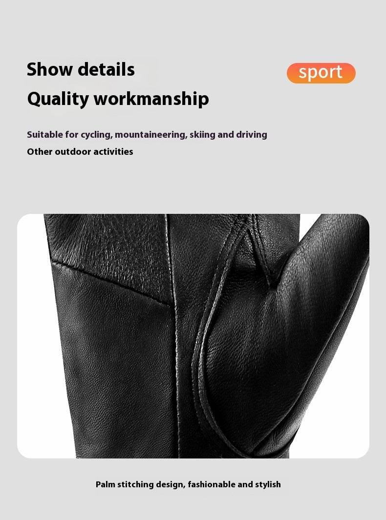 Genuine Leather Gloves For Men Women Fleece Lined Padded Warm Keeping Sheepskin Gloves - Mubimart