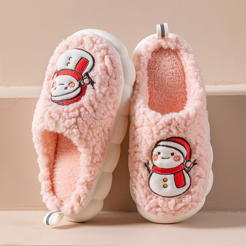 Cute Snowman Slippers Winter Indoor Household Warm Plush Thick-Soled Anti-slip Couple Home Slipper Soft Floor Bedroom House Shoes - Mubimart -  