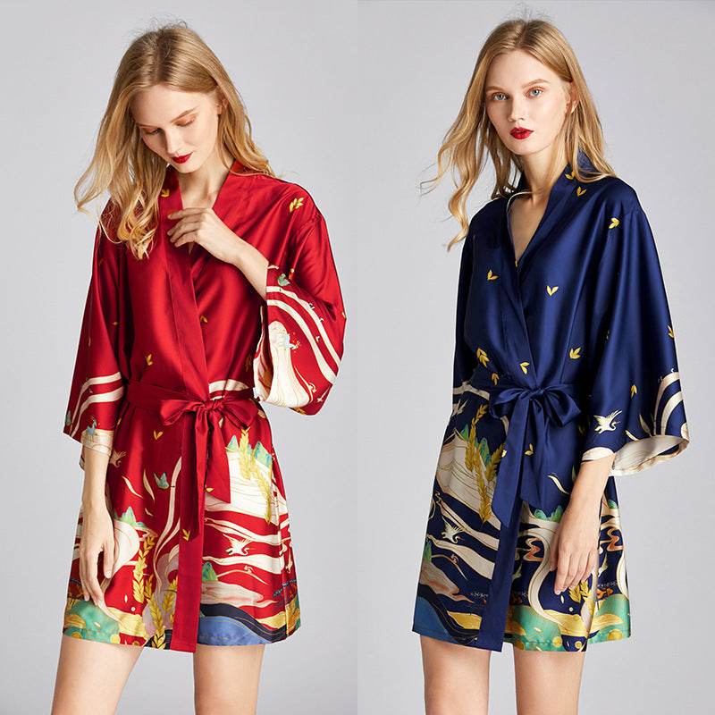 Silk Nightgown Plus Size Printed Loose Homewear - Mubimart