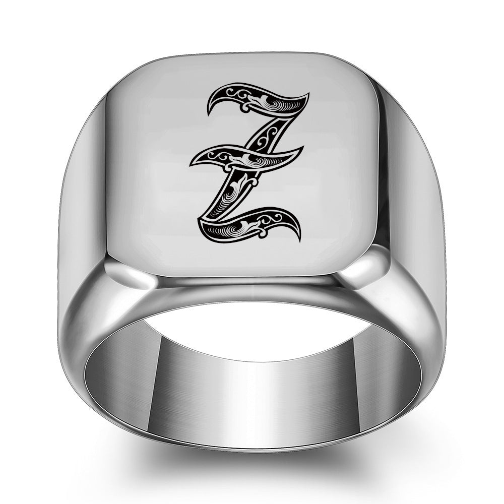 26 Engelse Initial Letter Titanium Stalen Ring Voor Mannen