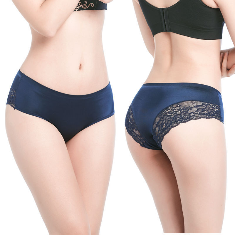 Ice Silk Underwear For Women Traceless Lace Pure Cotton Crotch Briefs - Mubimart -  