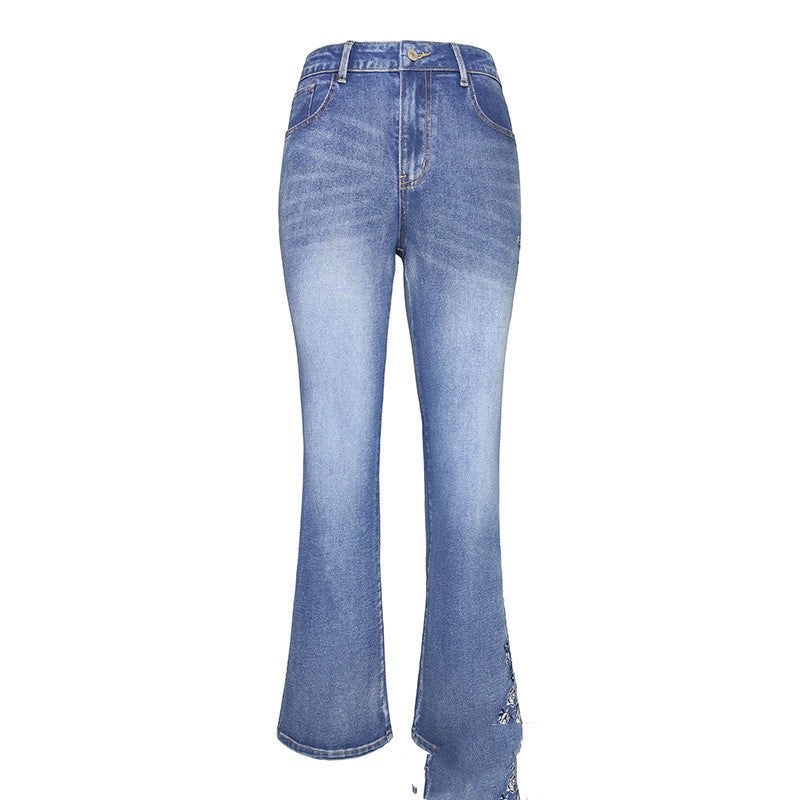 Bestickte Bootcut-Slim-Fit-Jeans für Damen