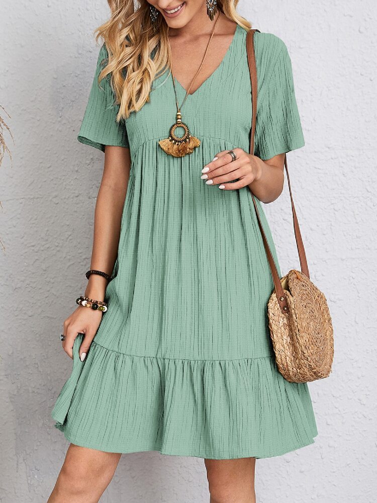 Summer V-neck Dresses Women's Loose Casual Short-sleeved Corset Dress - Mubimart -  