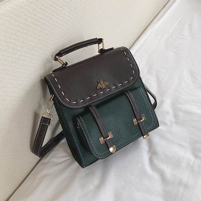 Vintage Pu Leather Women Backpack Simple Preppy Style Backpack - Mubimart
