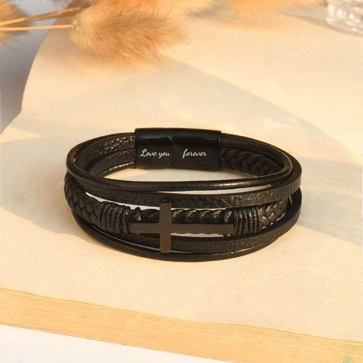 Mens Stainless Steel Cross Fashion Bracelet - Mubimart