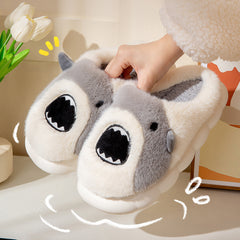 Shark Slippers Cute Cartoon Warm Winter Plush Fuzzy Shoes Women - Mubimart - Fuzzy Slipper 