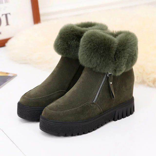 Inner Heightening Snow Boots Women Short Hairy Short Boots - Mubimart