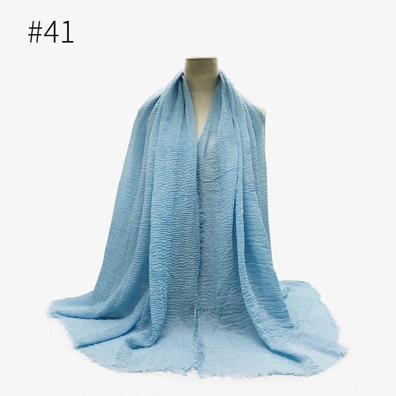 Bubble plain Scarf / cotton scarf fringes women soft solid hijab popular muffler shawls big Pashmina wrap hijab - Mubimart