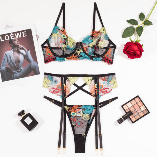 Sexy Garter Belt Embroidery Shaping Split Suit - Mubimart