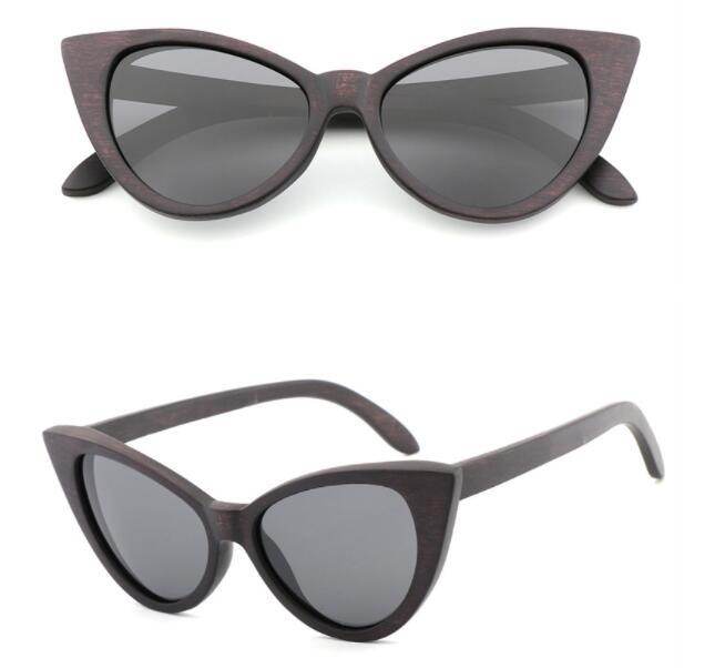 Bamboo Wood Glasses Fashion Ladies Cat Eye Polarized Sunglasses - Mubimart
