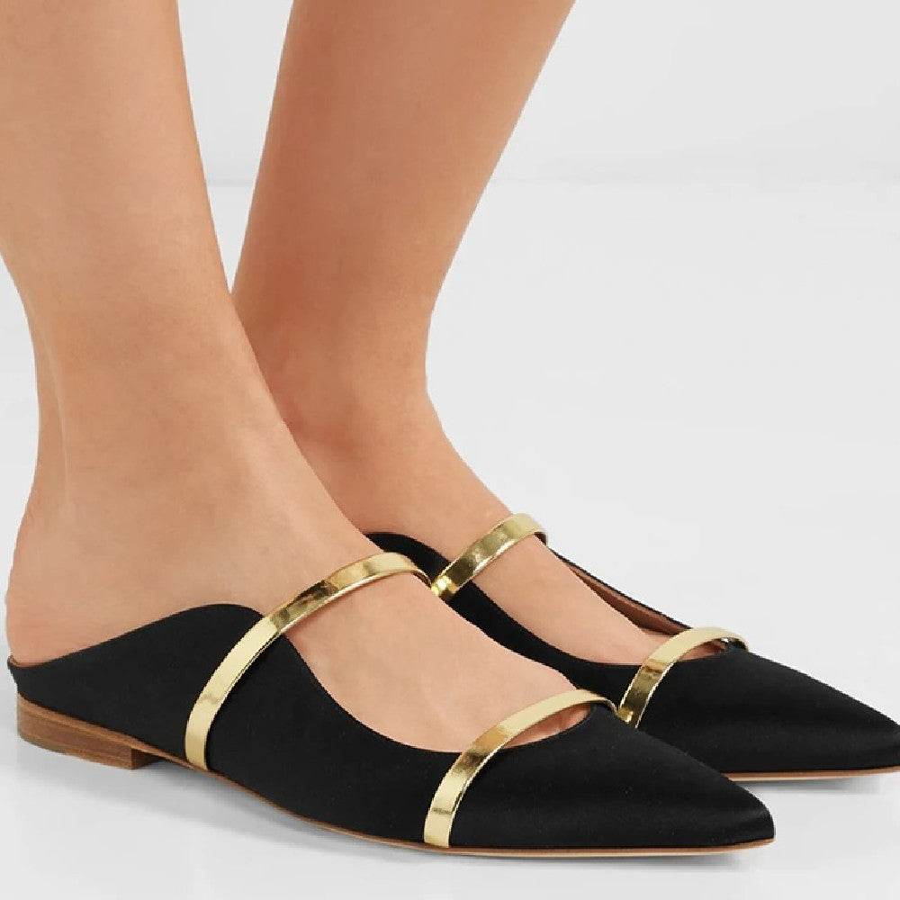 Pointed Toe Strap Flat Casual Shoes - Mubimart