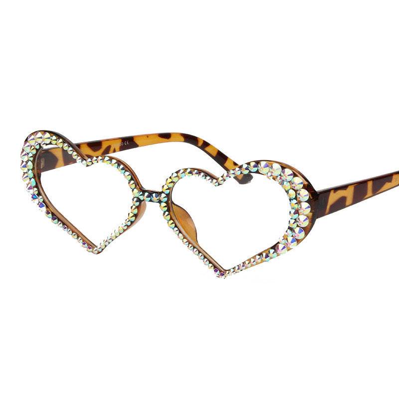 European And American New Peach Heart Diamond Sunglasses Female Cute Cat Eye Heart Shape - Mubimart