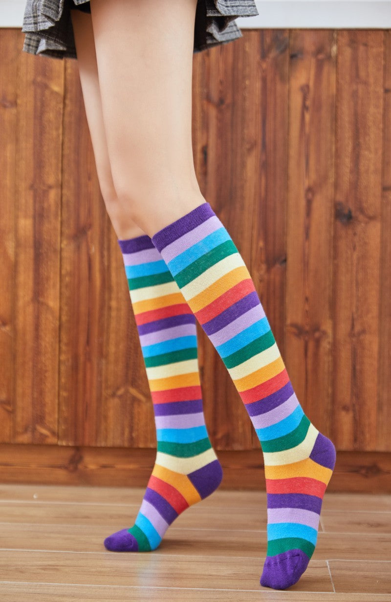 Cotton Colorful Tube Socks Knee Length Rainbow - Mubimart -  