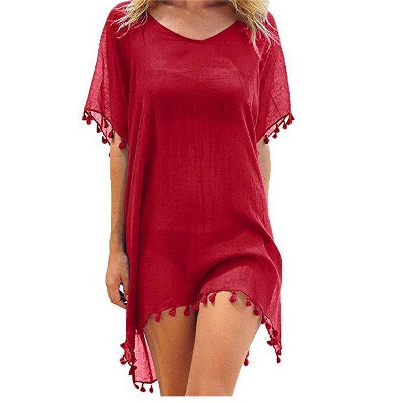 Women Blouses Loose Chiffon Dress Summer Beach Tunic Cover-Up Shirt - Mubimart