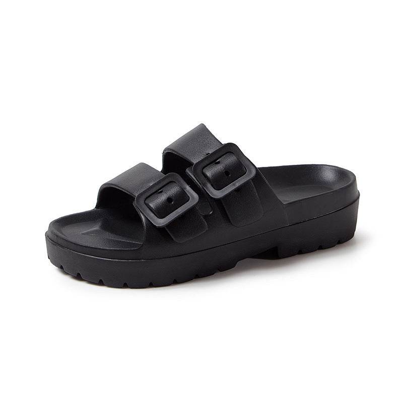 Fashion Double Buckle Slippers Summer Platform Garden Beach Shoes Casual Non-slip Floor Bathroom Home Slipper For Women - Mubimart