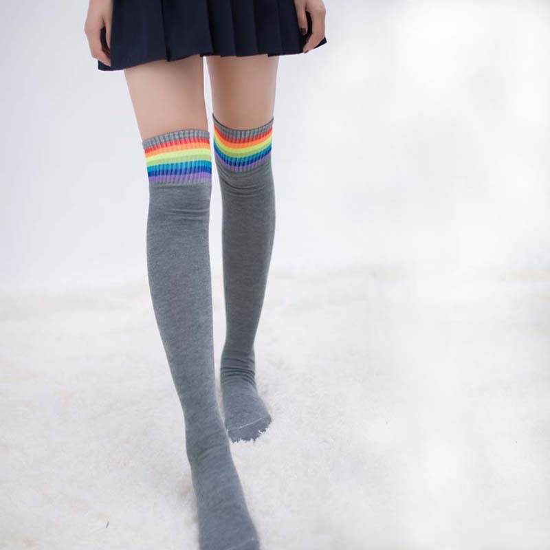 Rainbow long socks fall and winter knee socks - Mubimart