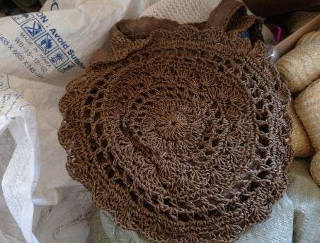 Bohemian Straw Bags for Women Big Circle Beach Handbags Summer Vintage Rattan Bag Handmade Kintted Travel Bags - Mubimart