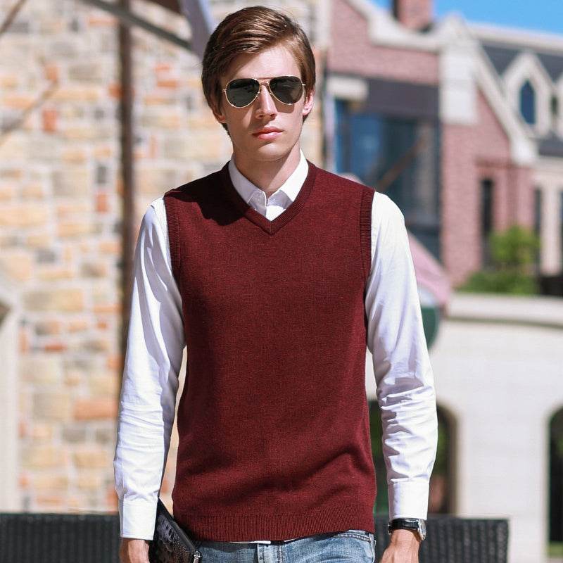 Sleeveless sweater vest vest sweater men - Mubimart