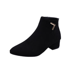 Block Heel Suede Pointed Toe Low-Heel Short Boots