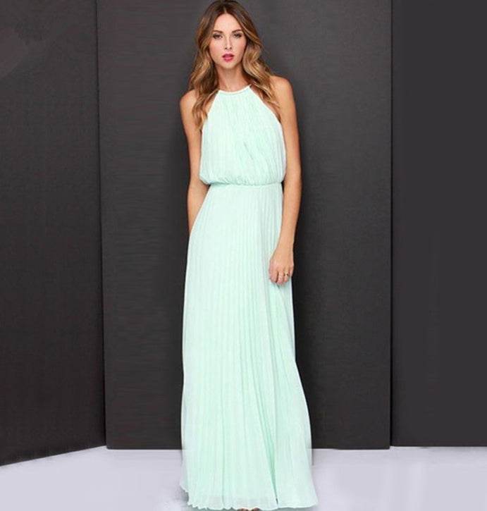 Women Halter Chiffon Maxi Dress - Mubimart