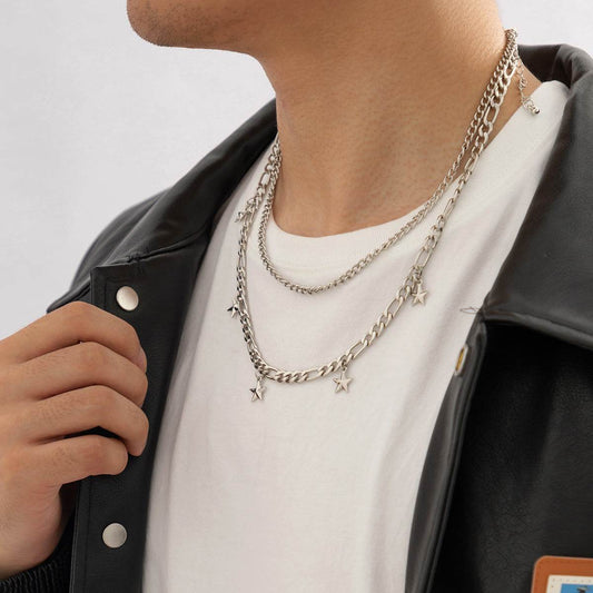 Mens Fashion Simple Pentagram Pendant Necklace - Mubimart